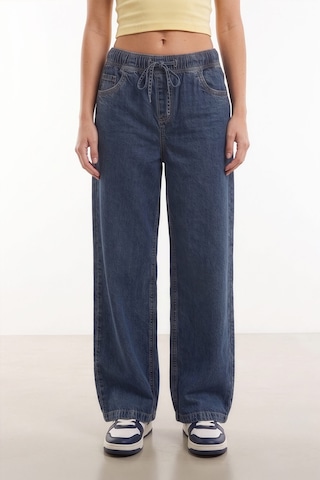 Bluew White Kadın Yüksek Bel Bağcıklı Wide Leg Mavi Jean Pantolon