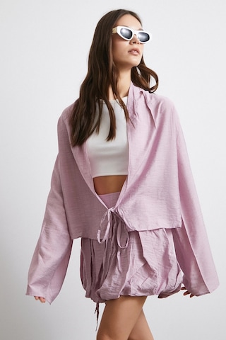 Geniş Kol Önden Bağlamalı Bluz Lila LILA