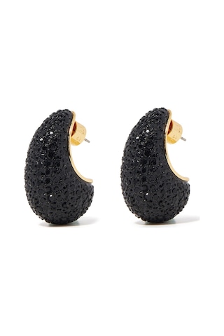Pave Dome Earrings, Kristalli Kup Tarzı Küpe Siyah