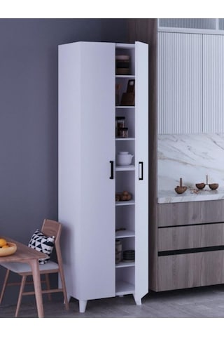 8 Raflı 2 Kapaklı 16r Çok Amaçlı Dolap Erzak Dolabı Banyo Dolabı Kiler Dolabı Beyaz Beyaz