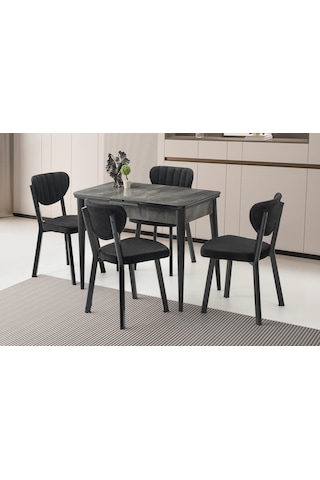Tekno Elma Mdf Açılır Mutfak Masa Sandalye Takımı 60x100 Siyah