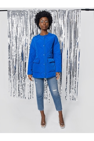 Oversize Kadın Mont Saks Mavi