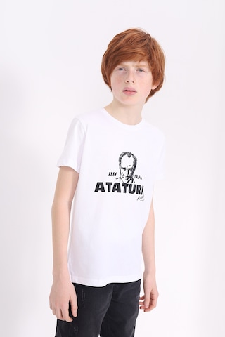 Toontoy Kids Toontoy Unisex Atatürk Baskılı Bisiklet Yaka Kısa Kollu Tişört Beyaz