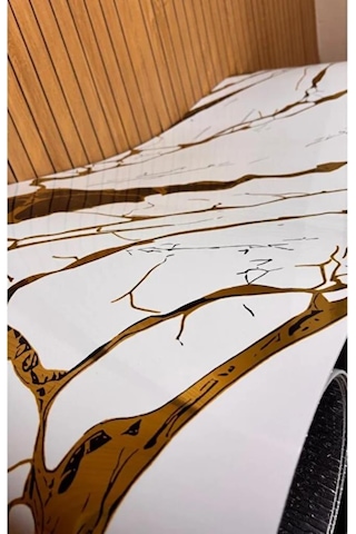 60cm X 3 Metre Tek Parça Yapışkanlı Rulo Gold Mermer Desenli Duvar Paneli Kağıdı Silinebilir Tjjc Altın - Beyaz