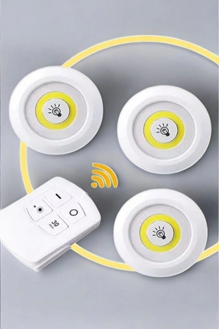 Led Lamba 3'lü Uzaktan Kumandalı Yapışkanlı Beyaz Işık Çok Renkli