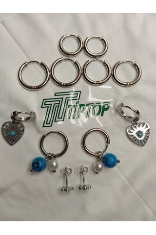 Tiptop/ Gümüş Renk 6'lı Küpe - Gümüş Renk 6'lı Halka Küpe Set Gümüş