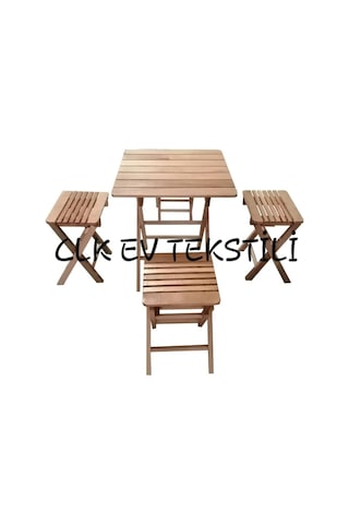 Clk-06 Katlanabilir Ahşap Tabure ve Piknik Masası Seti Katlanır Masa Kahverengi