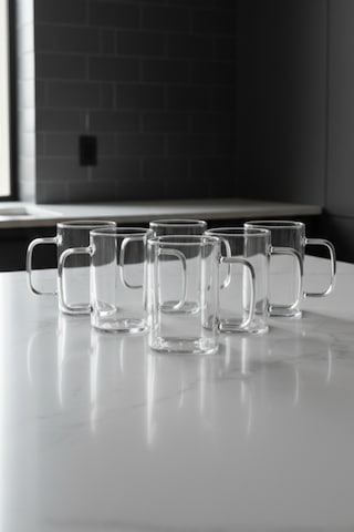 6 Kişilik Borosilikat Kare Cam Kahve-çay Takımı Isıya Dayanıklı 230 Ml Beyaz