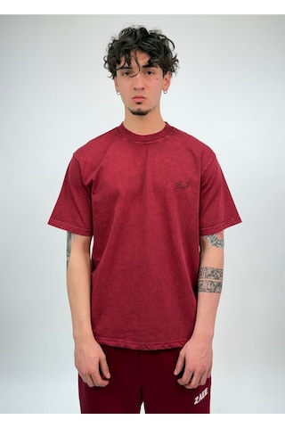 Zaee Nakışlı Oversize Tişört Bordo