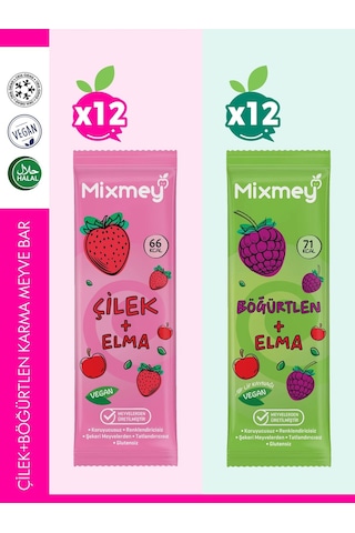 Mixmey Çilek Böğürtlen Karma Meyve Barı 24 Adet | Sağlıklı Atıştırmalıklar Vegan, Glutensiz 20gr X 24 Adet
