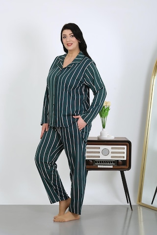 Akbeniz Kadın Büyük Beden Pamuklu Cepli Düğmeli Petrol Pijama Takım 202504 Petrol