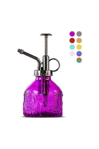 Geeksen 200ml Cam Sulama Bidonu - Retro Desenli, Basınçlı İç Bitkileri Sulama, Ev Temizliği - Mor