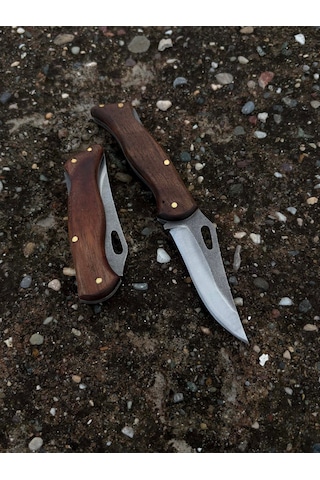 El Yapımı Katlanır Çakı 17 Cm 4116 Alman Paslanmaz Çelik, Kök Ceviz Kabza, Sırttan Kilitli Emniyetli Mekanizma, Kamp Outdoor Ve Günlük Kullanım Çakısı Kahverengi