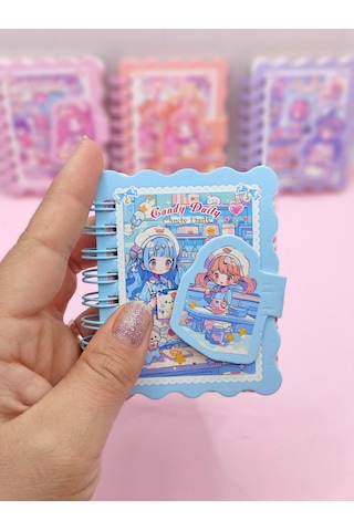 Candy Sevimli Kız Cırtlı Cep Boy Mini Not Defteri 7x8 Cm - Mavi