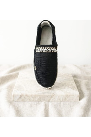 Orifkozmo %100 El Yapımı El Örgüsü Erkek Espadril & Hafif Casual Yazlık Ayakkabı Siyah