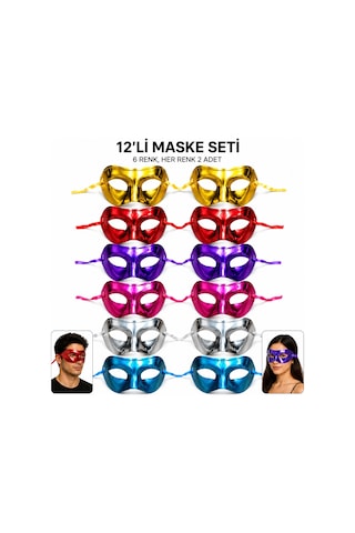 12&amp 39 Li Metalik Venedik Toptan Parti Maskesi Seti 6 Renk Karışık - Mg-878471 18