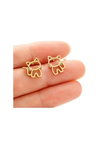 Fastbuy Altın 1 Çift Sevimli Kedi Paslanmaz Çelik Küpeler Bayan Punk Takı Moda Trend Hediyeler İçin Küçük Kulak Çıtçıt Takı Altın
