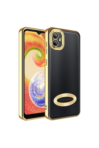 Galaxy A04 Kılıf Kamera Korumalı Logo Gösteren Zore Omega Kapak Gold