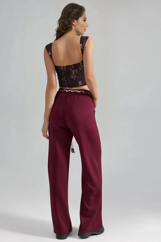 Fiolin Modal Şal Kemer Dataylı Pantolon Bordo