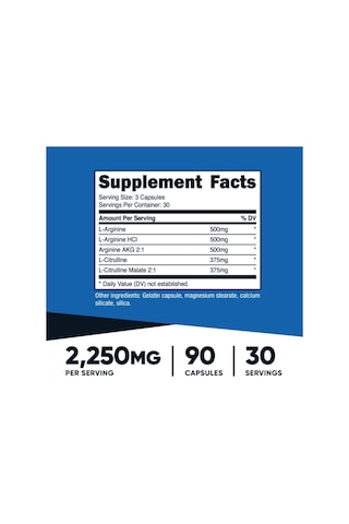 Nutricost Nitrik Oxıde Booster 2250mg, 90 Capsules - 750mg Pe... Aromasız