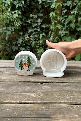 2d Kar Küresi Kardan Adam Desenli Silikon Mum Kalıbı