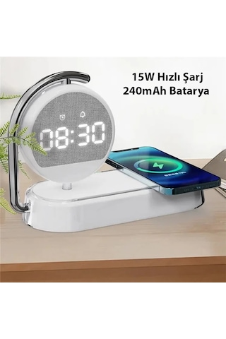 Ally K01t 15w Led Işıklı Kablosuz Şarj Cihazı Çalar Saat- 5775 Beyaz