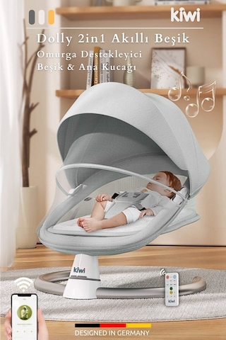 Kiwi Dolly 2in1 Otomatik Sallanan Kademe Ayarlı Beşik Ve Anakucağı - Gri