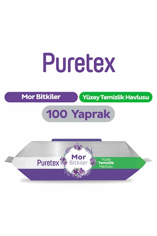 Puretex Yüzey Temizlik Havlusu Mor Bitkiler 100 Yaprak Beyaz