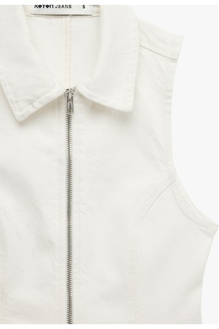 Koton Pamuklu Slim Fit Fermuarlı Klasik Yaka Kolsuz Denim Bluz Kırık Beyaz 6sal30006mw Ekru