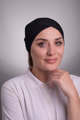 Halven Siyah Pratik Hazır Geçmeli Iç Bone Viskon Kumaş Çapraz Boru Tek B Siyah