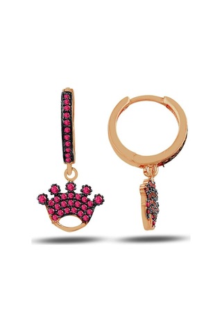 Fuşya Taç Sallantılı Küpe