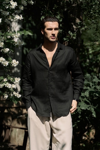 Mai Collection Mai Studios Co. Ombretta Siyah Keten Oversize Erkek Gömlek Siyah