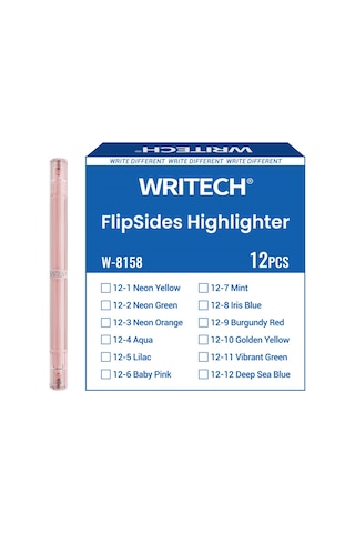 Wrıtech W-8158 Flıpsıde Fosforlu Kalem Çift Taraflı Bebek Pembesi - 12'li Kutu Beyaz - Gümüş