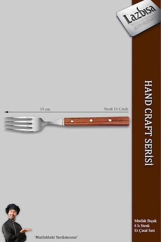 Hand Craft Serisi 6 Parça Steak Et Kahvaltı Yemek Çatalı Mft-865 Gül