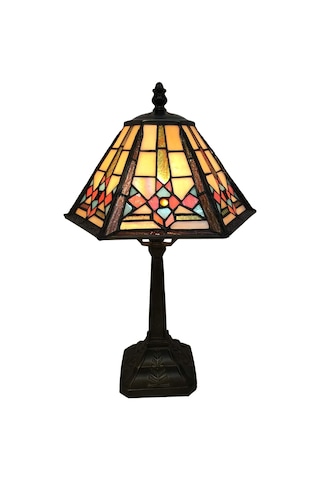 Masa Lambası Tiffany Vitray Gece Lambası, Altıgen Koni Abajurlu, 10" G X 16" Y