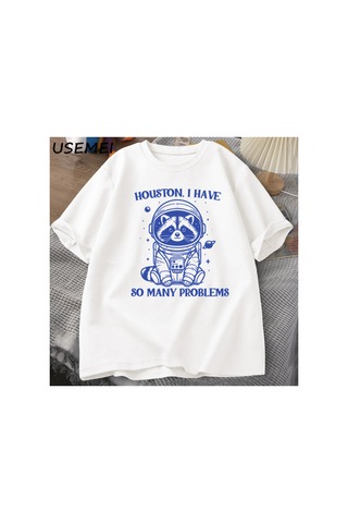 Tarzsokak Houston Çok Sorunum Var Tshirt Komik Rakun Meme Grafik T Shirt Çöp Panda Merch T-shirt Adam P 2818 Beyaz