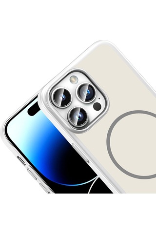 iPhone Uyumlu 14 Pro Max Kılıf Magsafe Şarj Özellikli Ultra İnce Mat Soft Lora Pc Kapak Gümüş