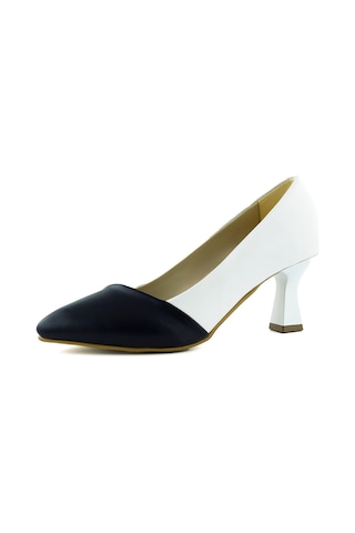Erkan Saçmacı Laura Lacivert Beyaz Renk Bloklu Sivri Burunlu Klasik İnce Topuklu Ayakkabı Beyaz - Lacivert