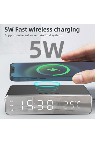Gajeena Siyah Masaüstü Zamanlayıcı: 5w Kablosuz Şarj, Sicaklık Ölçer Ve Led Sayı Gösterimi - Cr2023 Düğme Pil Dahil Siyah