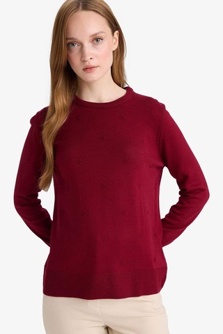 Defacto Regular Fit Bisiklet Yaka Triko Kazak F4084ax25wnbr229 Bordo
