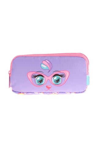 Kaukko Kids Üç Bölmeli Pembe Lila, Gözlüklü Kedi Baskılı, Kız Çocuk Okul Kalemliği - L8236 Pembe - Lila