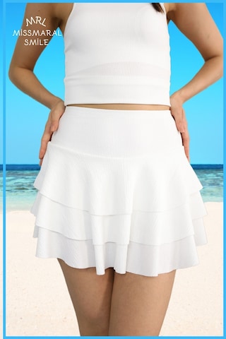 Mykonos Etek Ekru / Beyaz Içte Sabit Şortlu Yüksek Bel Likralı Bürümcük Kumaş Skirt With Shorts 4104 Ekru / Beyaz