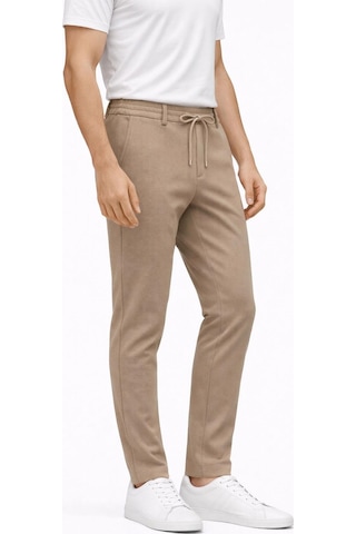Yazı Erkek Slim Fit Dar Kesim Beli Bağlamalı Yan Cepli Casual Jogger Pantolon Sütlü Kahve