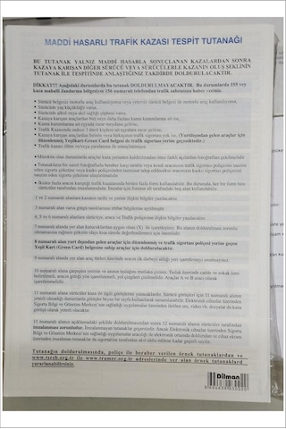 Kaza Tespit Tutanağı Formu Otokopili 48 Li