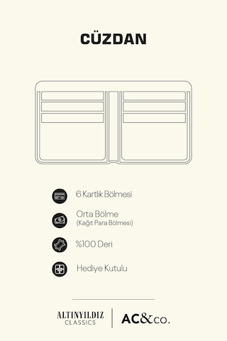 Ac&co / Altınyıldız Classics Erkek Kahverengi Hediye Kutulu Kart Bölmeli Cüzdan Kahverengi