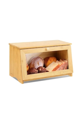 Promosyonca Bambu Ekmek Kutusu, Doğal Bambu Malzeme, Yuvarlak Saplı, 39x23x18 Cm A