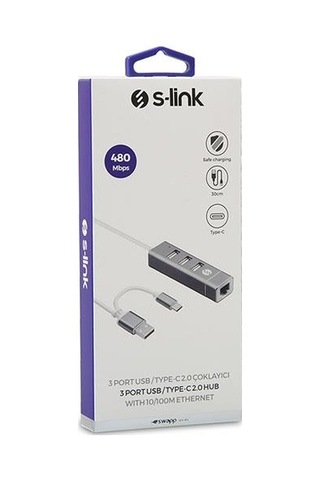 S Link Swapp Sw U222 Type C Usb 2.0 10/100Mbps 3 Port Usb Ether