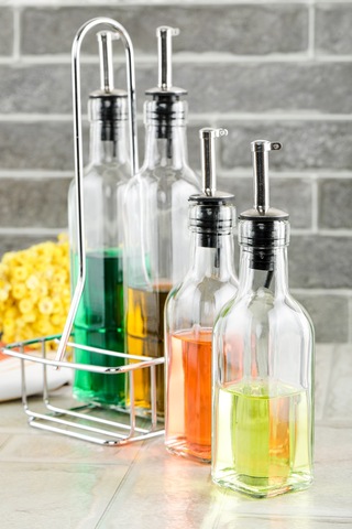 Cooker 5 Parça Standlı Cam Yağdanlık Sirkelik Sosluk Baharatlık Seti Ckr2725 Şeffaf