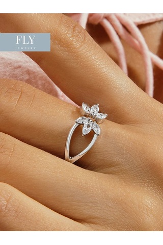 Fly Jewelry 925 Ayar Gümüş Kübik Zirkon Taşlı Yüzüğü 254550643 Gri