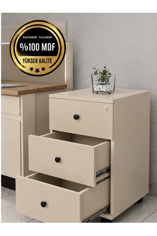 Keson Rafineri Çekmeceli Merkezi Kilit Ofis Dolabı Mdf Krem